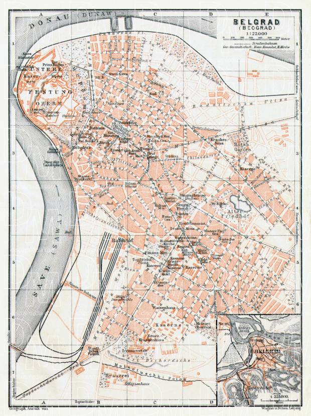 Belgrade (Београд, Beograd) city map. Environs of Belgrade, 1911. Use the zooming tool to explore in higher level of detail. Obtain as a quality print or high resolution image