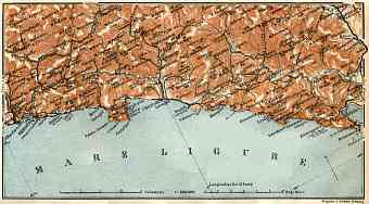 Italian Genoese/Levantian Riviera (Riviére) from Genua to Spezia map, 1913