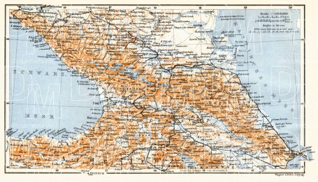South European Russia on the general map of Caucasus, 1914. Use the zooming tool to explore in higher level of detail. Obtain as a quality print or high resolution image