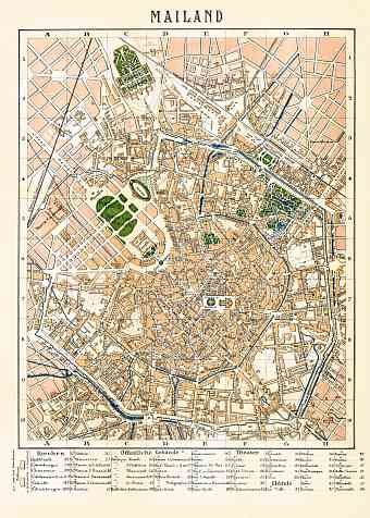 Milan (Milano) city map, 1901