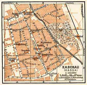 Kaschau (Košice) city map, 1911