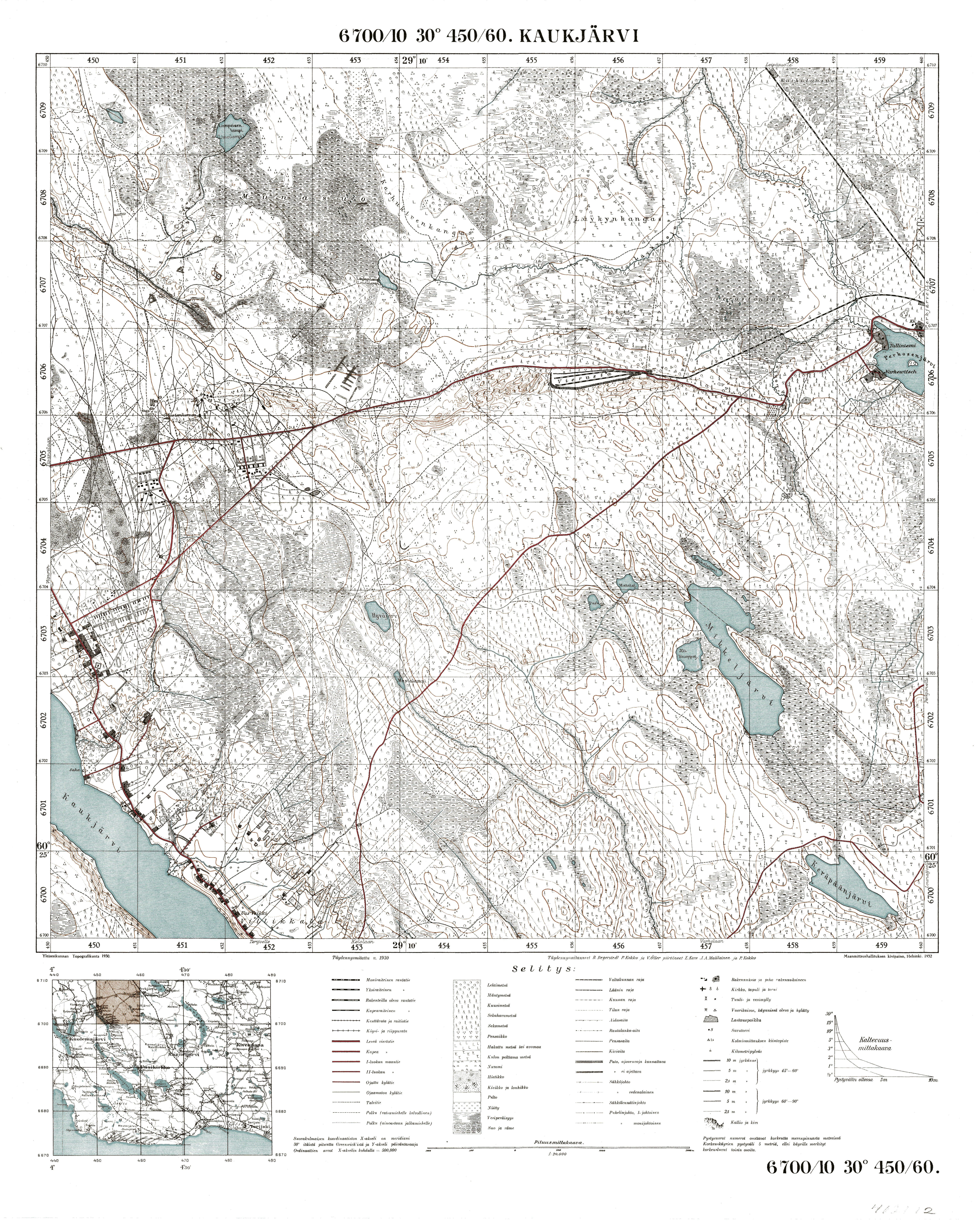Krasavitsa Lake. Kaukjärvi. Topografikartta 402112. Topographic map from 1930. Use the zooming tool to explore in higher level of detail. Obtain as a quality print or high resolution image