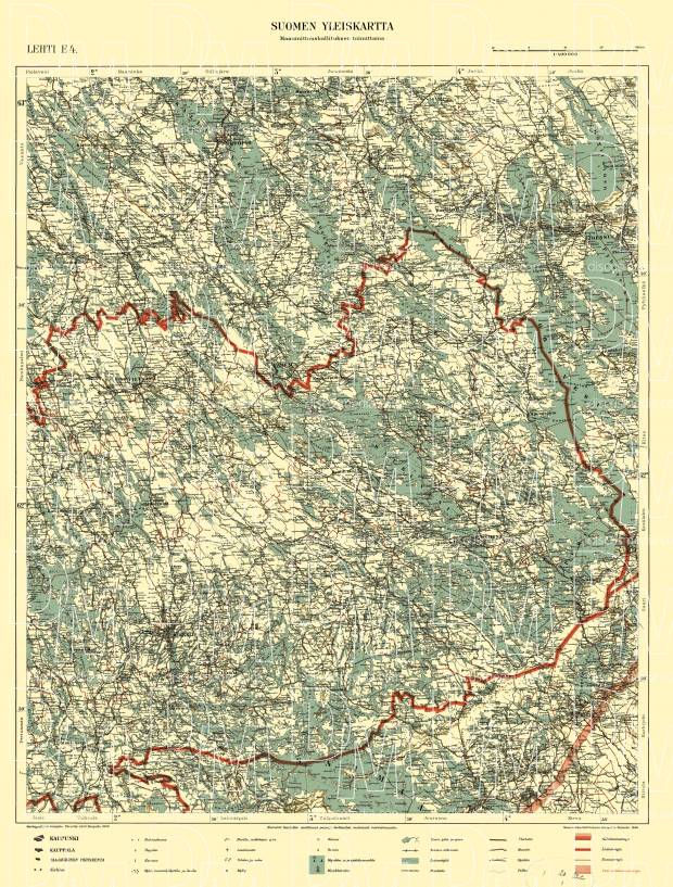 Kuopio - Savonlinna - Rautjärvi. Yleiskartta E4. General map from 1940. Use the zooming tool to explore in higher level of detail. Obtain as a quality print or high resolution image