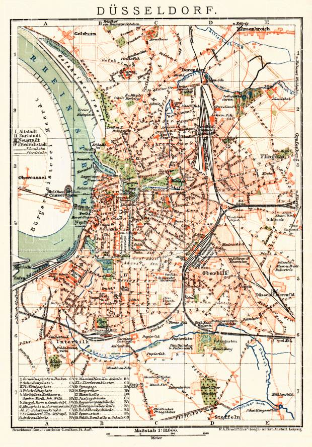 Düsseldorf city map, about 1910. Use the zooming tool to explore in higher level of detail. Obtain as a quality print or high resolution image