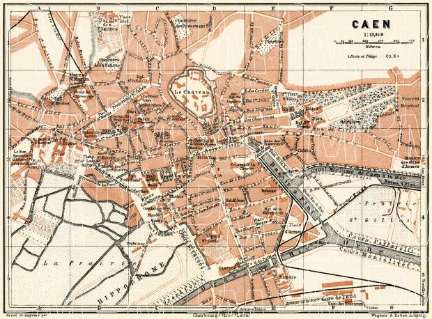 Caen city map, 1913. Use the zooming tool to explore in higher level of detail. Obtain as a quality print or high resolution image