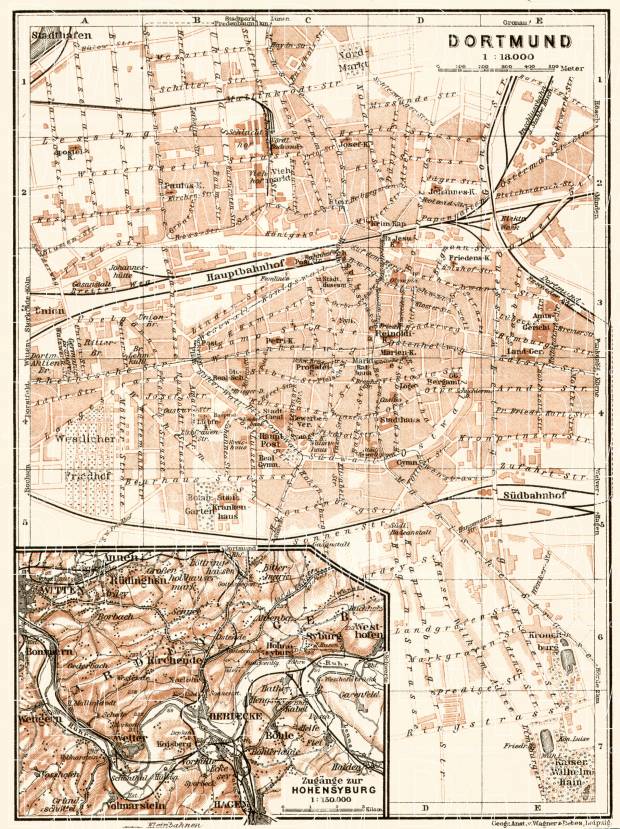 Dortmund city map, 1906. Approaches to Hohensyburg. Use the zooming tool to explore in higher level of detail. Obtain as a quality print or high resolution image