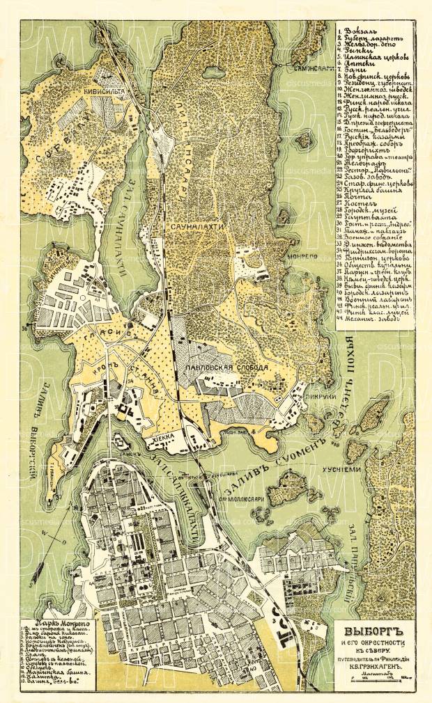 Vyborg and its northern environs map, 1913. Use the zooming tool to explore in higher level of detail. Obtain as a quality print or high resolution image