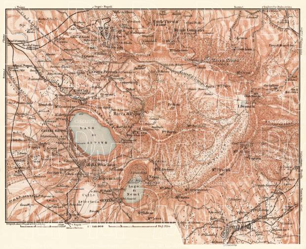 The Alban Hills (Albano Mountains, Colli Albani) map, 1898. Use the zooming tool to explore in higher level of detail. Obtain as a quality print or high resolution image