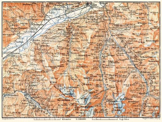 Sothern environs of Sion map, 1897. Use the zooming tool to explore in higher level of detail. Obtain as a quality print or high resolution image