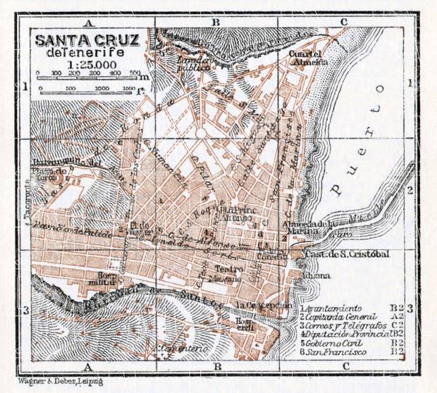 Santa Cruz de Tenerife city map, 1911. Use the zooming tool to explore in higher level of detail. Obtain as a quality print or high resolution image