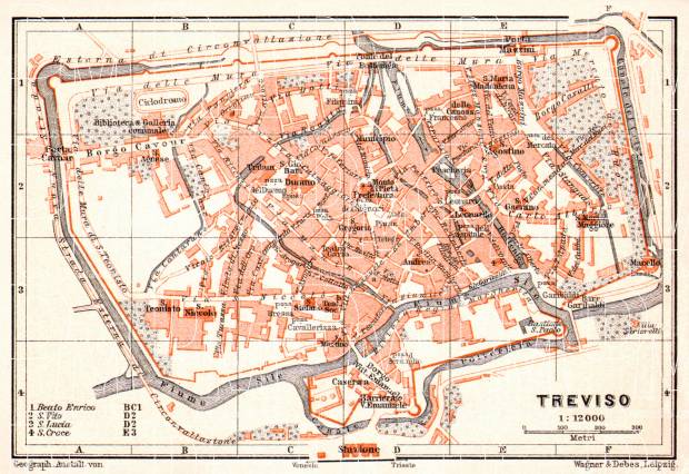 Treviso city map, 1908. Use the zooming tool to explore in higher level of detail. Obtain as a quality print or high resolution image