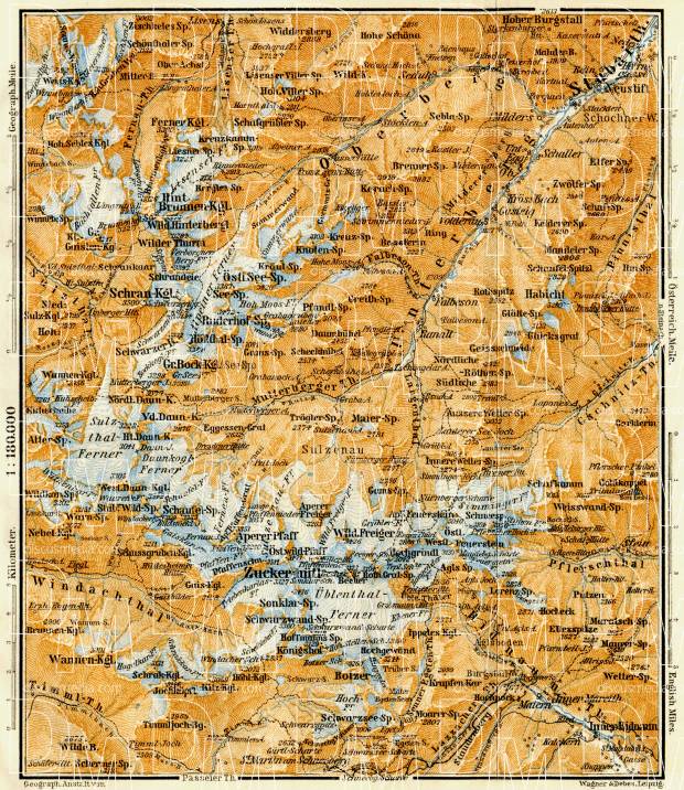 Stubaier Alpen (Stubai Alps) map, 1906. Use the zooming tool to explore in higher level of detail. Obtain as a quality print or high resolution image