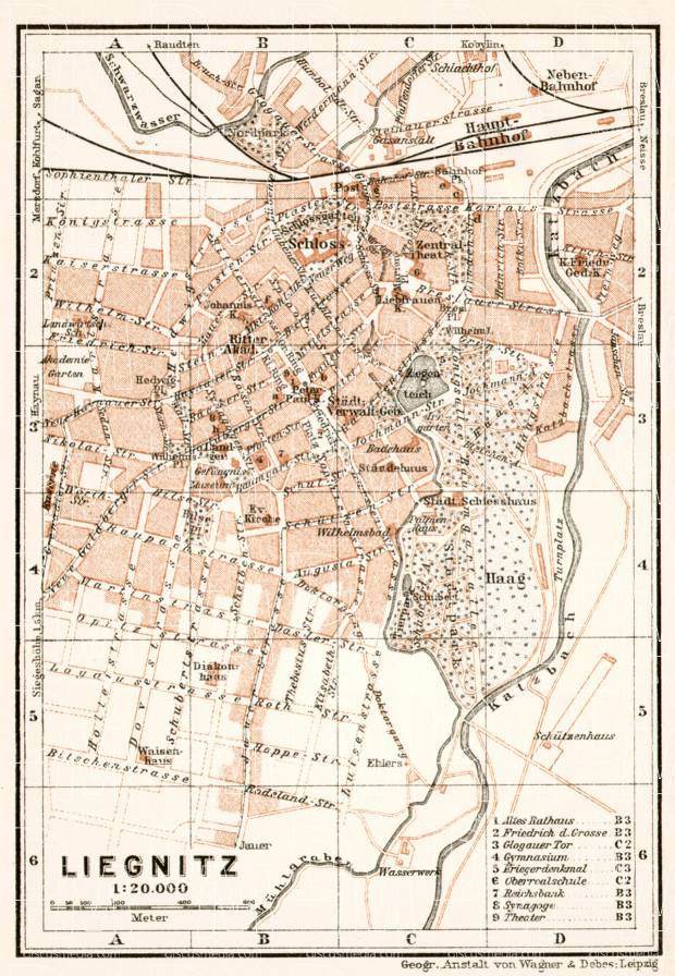 Legnica (Liegnitz) city map, 1911. Use the zooming tool to explore in higher level of detail. Obtain as a quality print or high resolution image