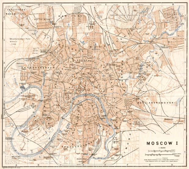 Moscow (Москва, Moskva), city map (in English), 1914. Use the zooming tool to explore in higher level of detail. Obtain as a quality print or high resolution image