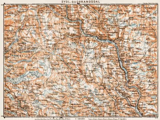 South Gudbrandsdal Valley (Sydlige Gudbrandsdal), region map, 1931. Use the zooming tool to explore in higher level of detail. Obtain as a quality print or high resolution image