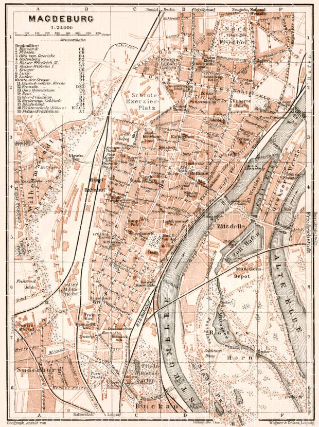 Magdeburg city map, 1911. Use the zooming tool to explore in higher level of detail. Obtain as a quality print or high resolution image