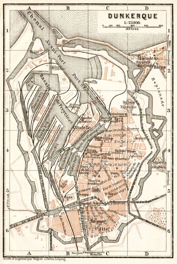 Dunkerque (Dunkirk) city map, 1909. Use the zooming tool to explore in higher level of detail. Obtain as a quality print or high resolution image