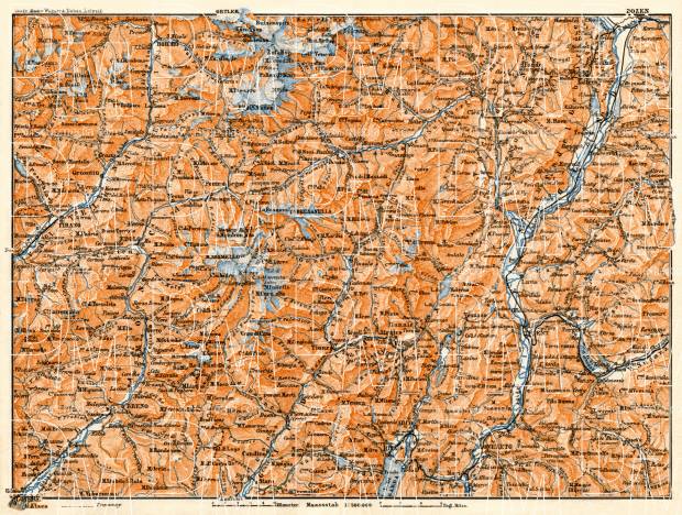 Sarca River valley, Nons- and Sulzberg Mountains map, 1906. Use the zooming tool to explore in higher level of detail. Obtain as a quality print or high resolution image