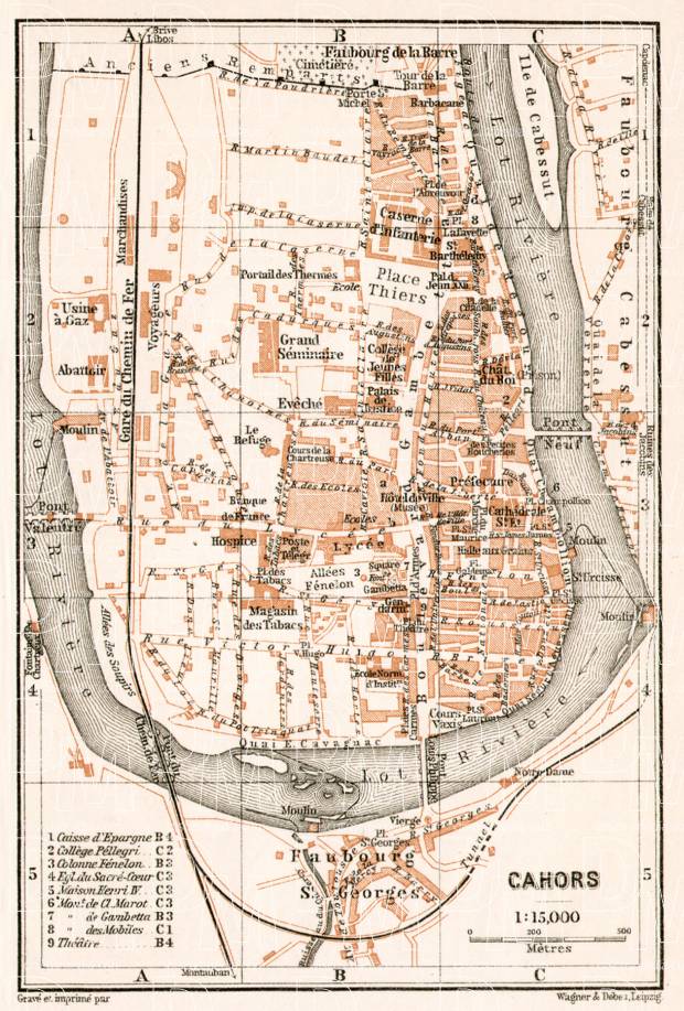 Cahors city map, 1902. Use the zooming tool to explore in higher level of detail. Obtain as a quality print or high resolution image
