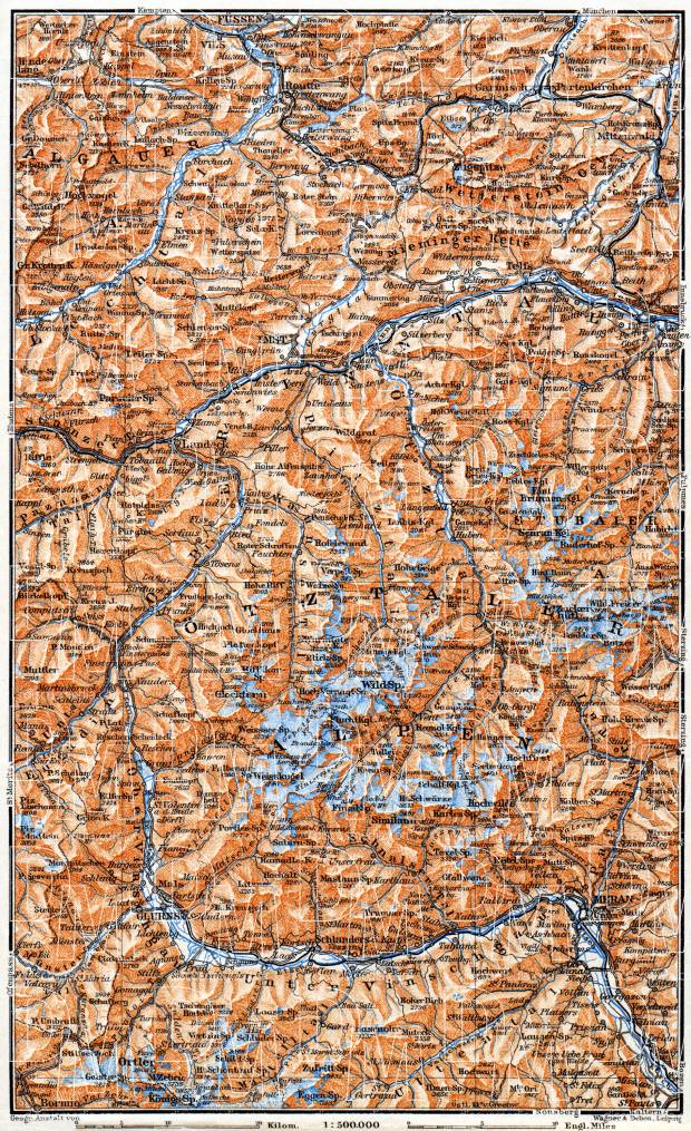 Ötztal, Stubai and Ortler Alps map, 1911. Use the zooming tool to explore in higher level of detail. Obtain as a quality print or high resolution image