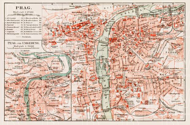 Prague (Prag, Praha) city map, 1903. Use the zooming tool to explore in higher level of detail. Obtain as a quality print or high resolution image