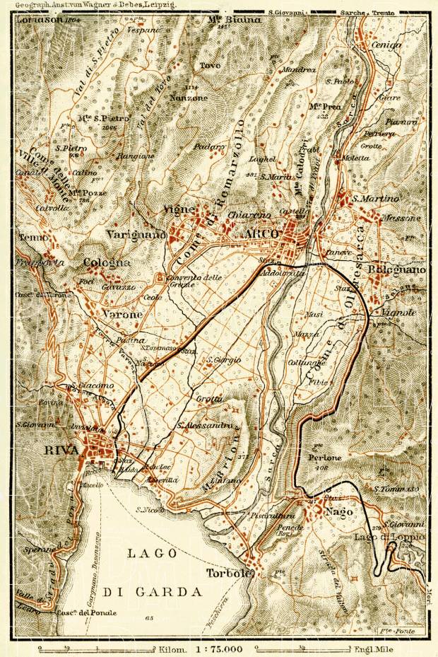 Arco, Riva and their environs map, 1906. Use the zooming tool to explore in higher level of detail. Obtain as a quality print or high resolution image