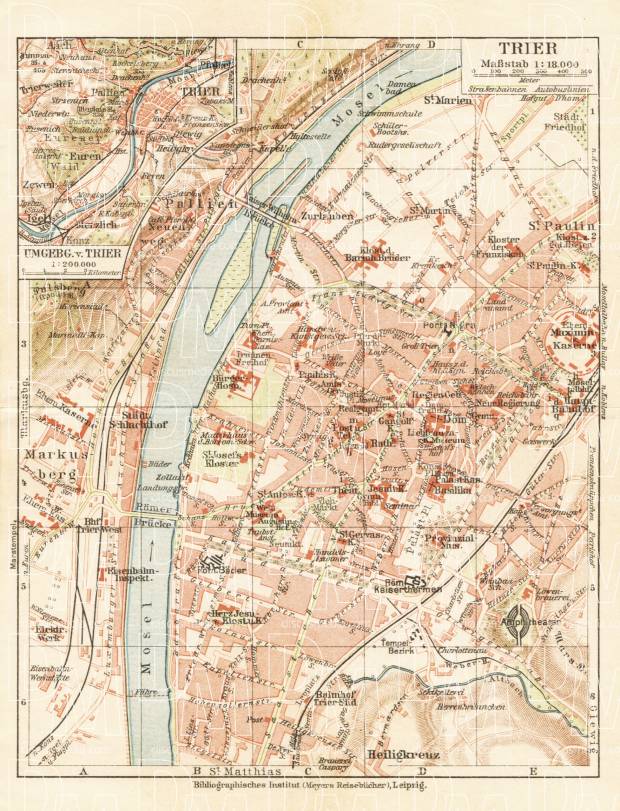 Trier city map, 1927. Use the zooming tool to explore in higher level of detail. Obtain as a quality print or high resolution image