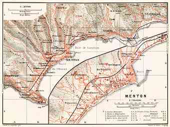 Menton town plan with map of the environs of Menton, 1910