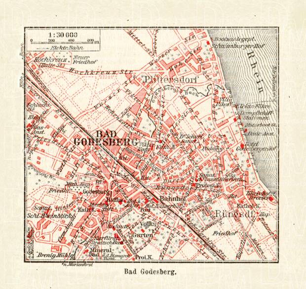 Old map of Bad Godesberg (now part of city of Bonn) in 1927. Buy