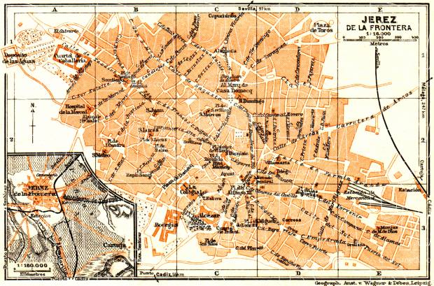 Jerez de la Frontera city map, 1929. Use the zooming tool to explore in higher level of detail. Obtain as a quality print or high resolution image