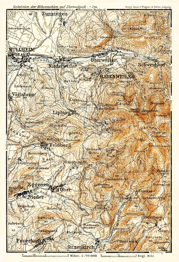 Badenweiler environs map, 1905. Use the zooming tool to explore in higher level of detail. Obtain as a quality print or high resolution image