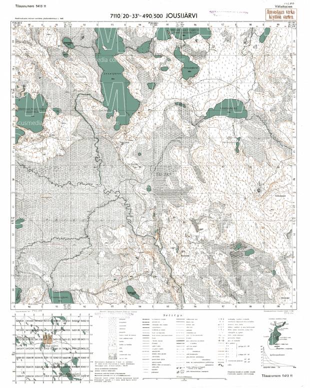 Jevžozero Lake. Jousijärvi. Topografikartta 541311. Topographic map from 1943. Use the zooming tool to explore in higher level of detail. Obtain as a quality print or high resolution image