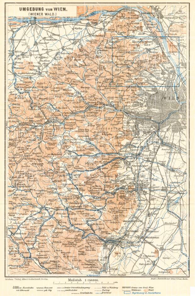Vienna (Wien) environs map, 1929. Use the zooming tool to explore in higher level of detail. Obtain as a quality print or high resolution image