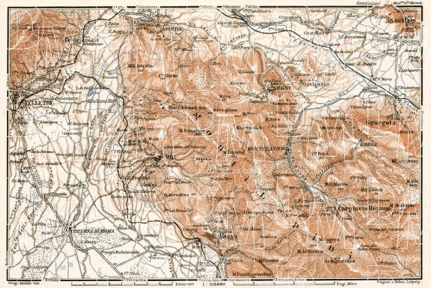 Monti Lepini region map, 1909. Use the zooming tool to explore in higher level of detail. Obtain as a quality print or high resolution image