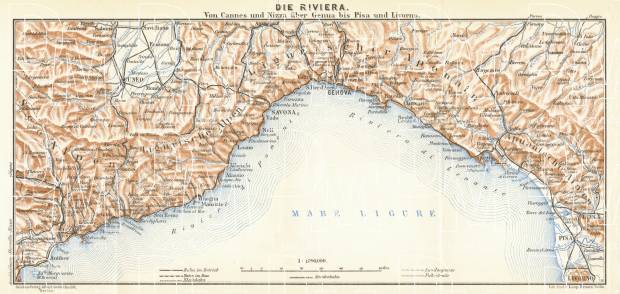 French Riviera and Italian Riviera map, 1929. Use the zooming tool to explore in higher level of detail. Obtain as a quality print or high resolution image