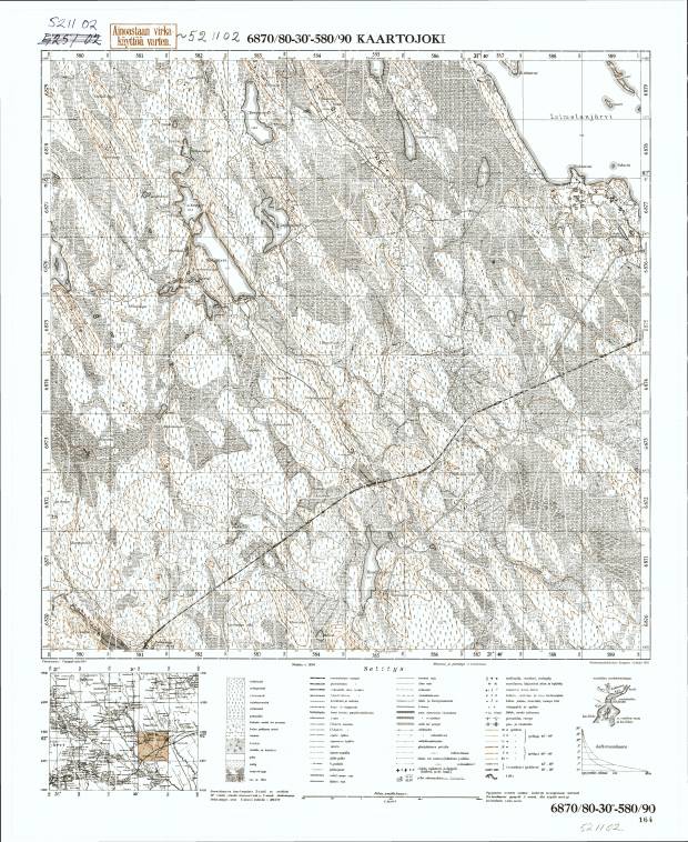 Kartohjarvi Lake. Kaartojoki. Topografikartta 521102. Topographic map from 1935. Use the zooming tool to explore in higher level of detail. Obtain as a quality print or high resolution image