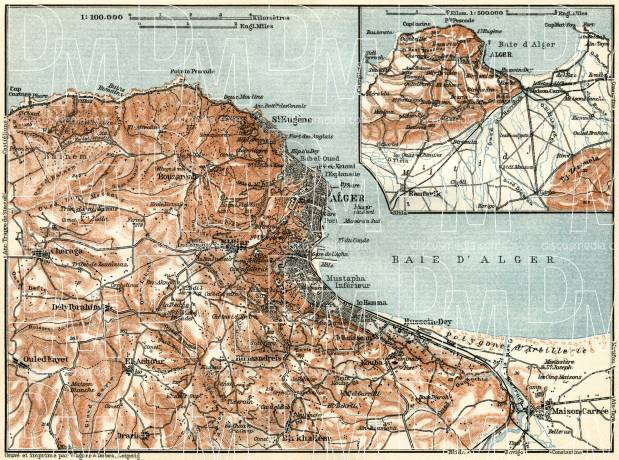 Algiers environs map, 1909. Use the zooming tool to explore in higher level of detail. Obtain as a quality print or high resolution image