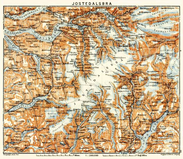 Jostedalsbrä district map, 1910. Use the zooming tool to explore in higher level of detail. Obtain as a quality print or high resolution image
