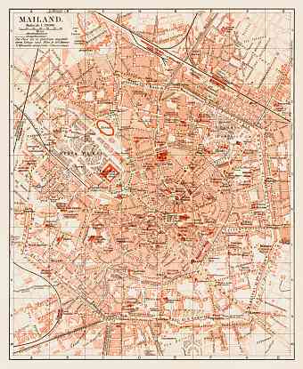 Milan (Milano) city map, 1903