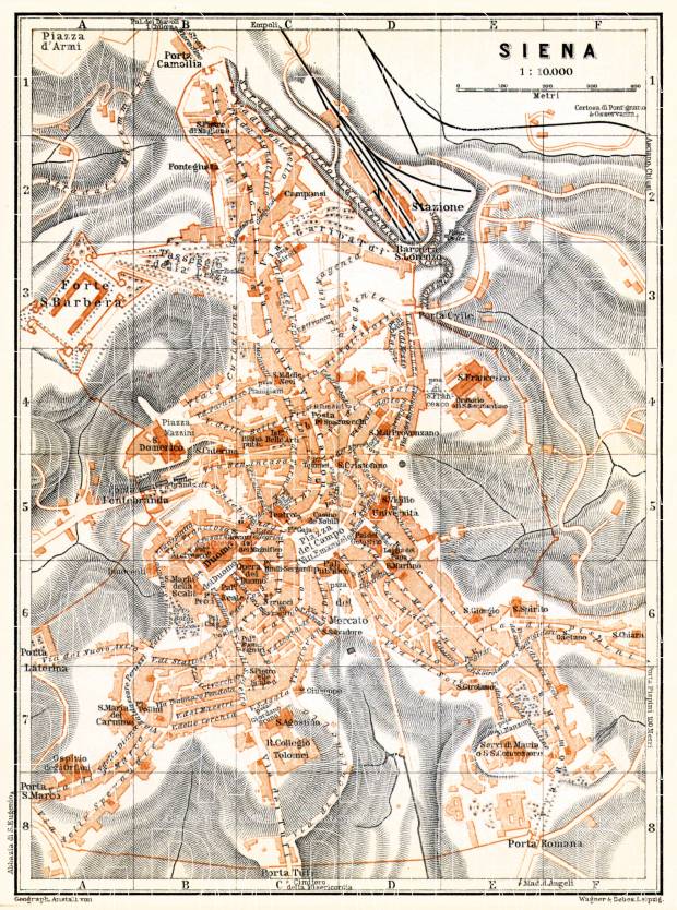 Siena city map, 1898. Use the zooming tool to explore in higher level of detail. Obtain as a quality print or high resolution image