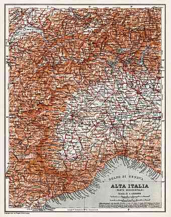 Alta Italia - North Italy map, 1908. Western part