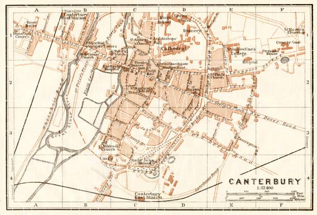 Canterbury city map, 1906. Use the zooming tool to explore in higher level of detail. Obtain as a quality print or high resolution image