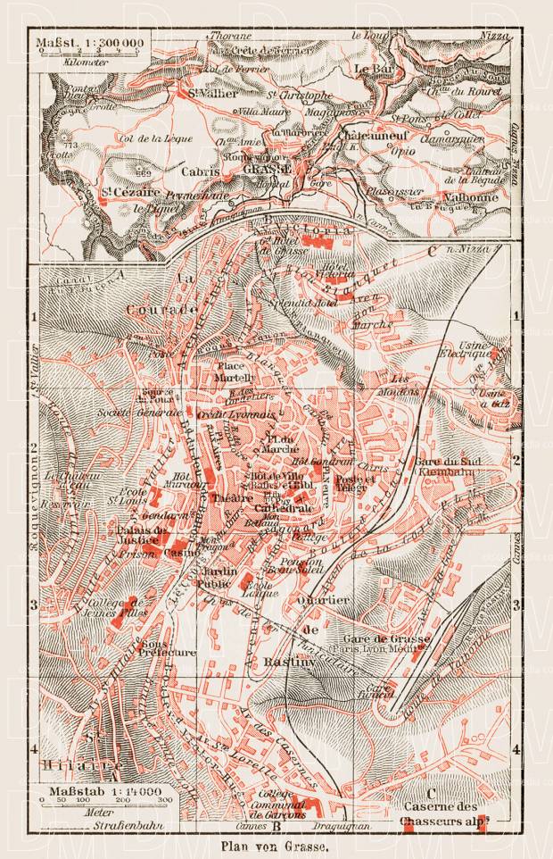 Grasse city map, 1913. Use the zooming tool to explore in higher level of detail. Obtain as a quality print or high resolution image