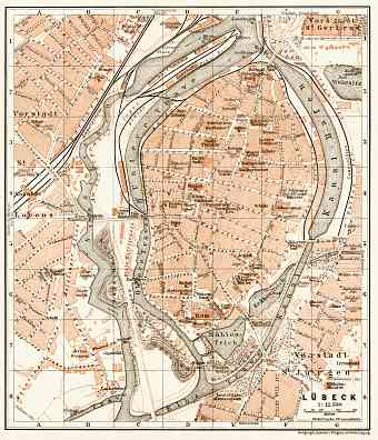 Lübeck city map, 1911