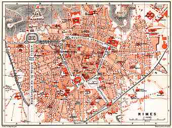 Nîmes city map, 1885