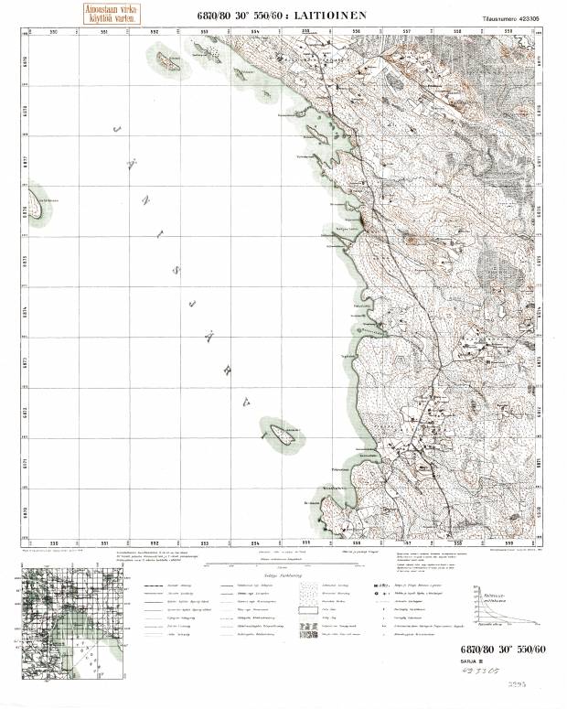 Laitioinen. Topografikartta 423305. Topographic map from 1925. Use the zooming tool to explore in higher level of detail. Obtain as a quality print or high resolution image
