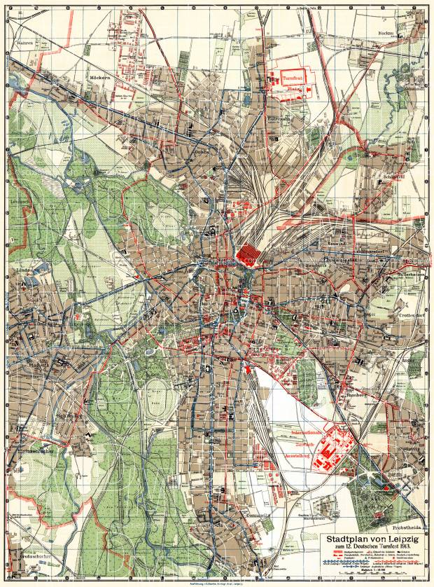 Leipzig city map, 1913. Use the zooming tool to explore in higher level of detail. Obtain as a quality print or high resolution image