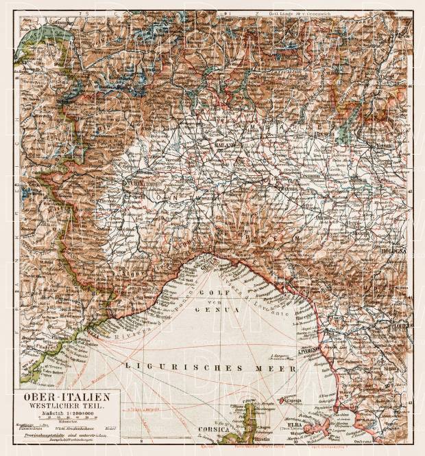 Map of Northwest Italy, 1903. Use the zooming tool to explore in higher level of detail. Obtain as a quality print or high resolution image