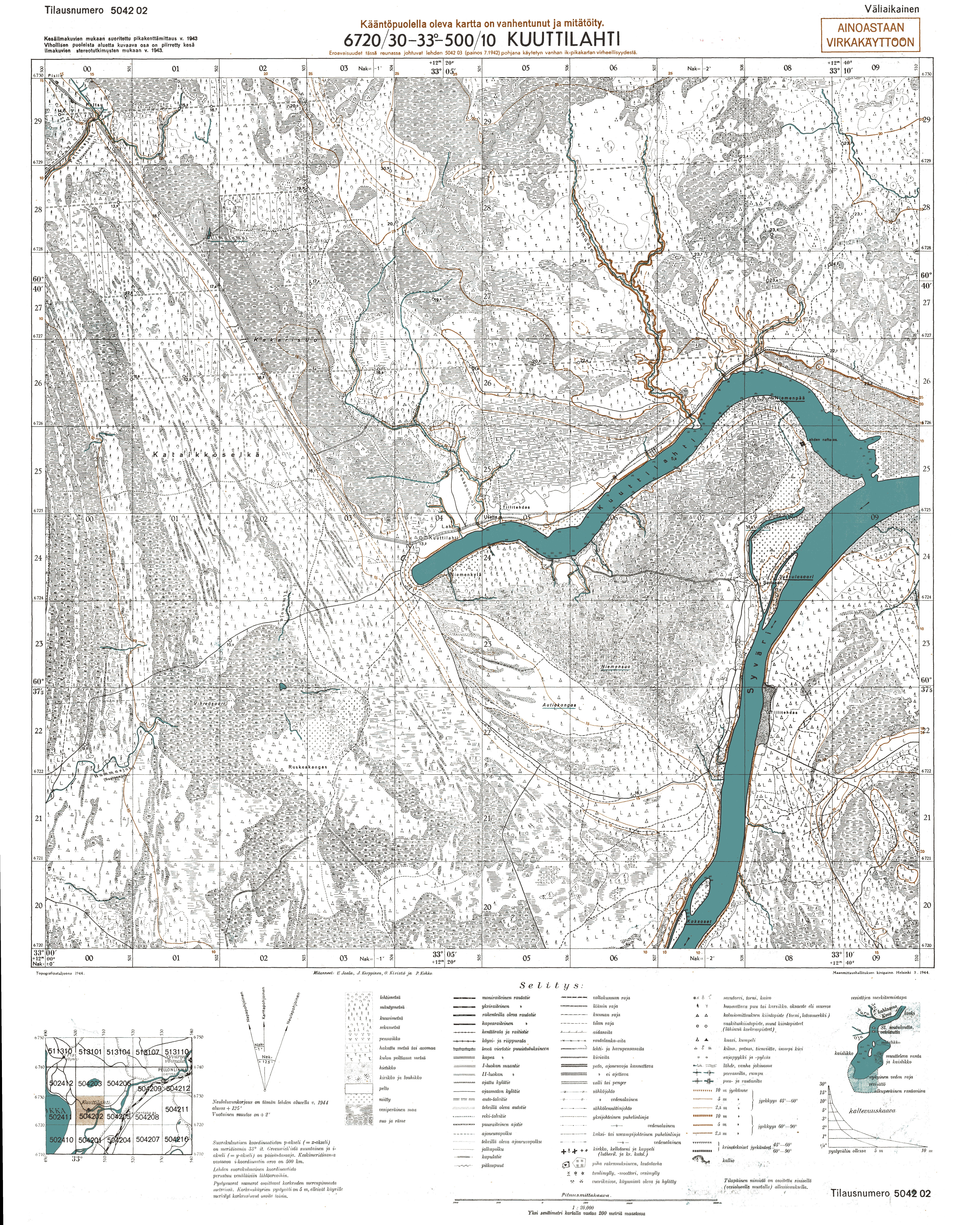 Lahtinskij Zaliv. Kuuttilahti. Topografikartta 504202. Topographic map from 1944. Use the zooming tool to explore in higher level of detail. Obtain as a quality print or high resolution image