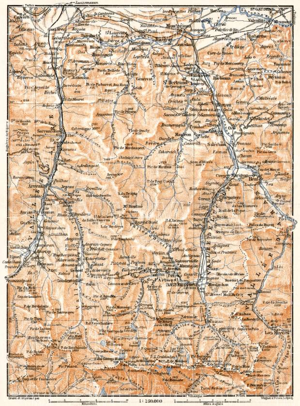 Aure and Luchon River valleys´ map, 1902. Use the zooming tool to explore in higher level of detail. Obtain as a quality print or high resolution image